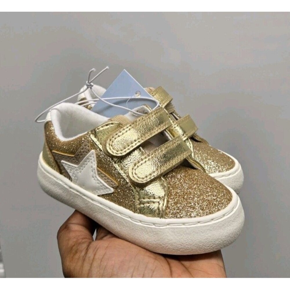 Cat & Jack Sora Toddler Glitter Gold Star Pattern Sparkly Slip On Sneaker Size 5 - Picture 6 of 8